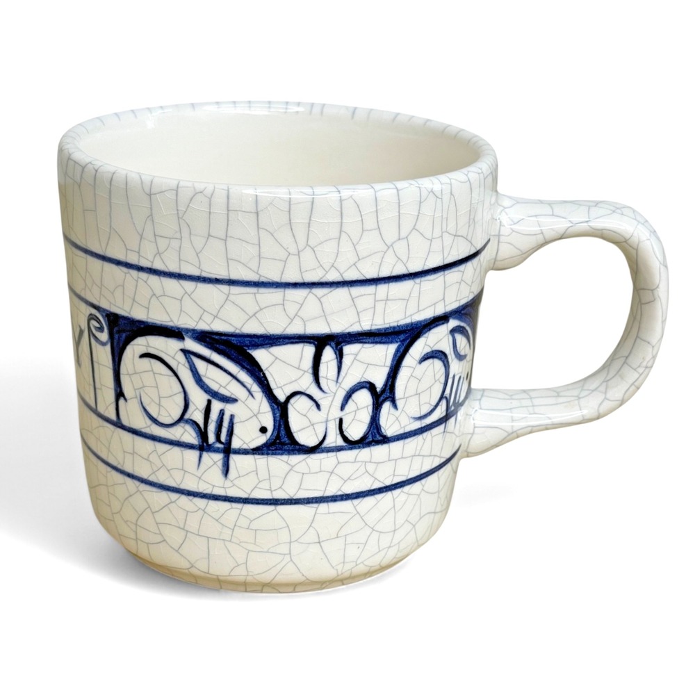 Vintage 1996 Dedham Pottery Rabbit Mug "Baby" -‎ Potting Shed Blue Crackle Glaze